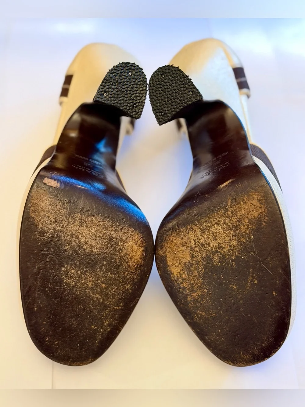Vintage Prada brown/cream colorblock canvas & leather peep-toe pumps Size 36